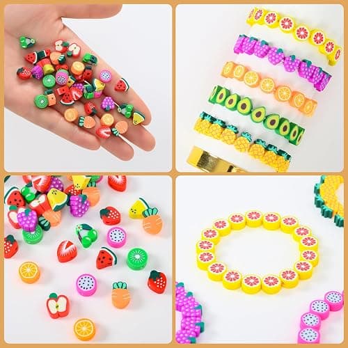 richginker 600pcs Polymer Clay Beads Friendship Bracelet Making kit Cute Fun Charms Beads for Bracelet Making DIY Arts Crafts Birthday Gifts Toys for Kids Girls Age 4-13 Fruit thumbnail 3