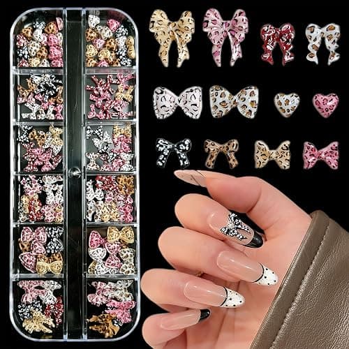Dermalyx 12 Fächer Box Nageldekoration, Leopard Schleifen Y2K Resin Nail Art DIY Zubehör, Hotfix Strasssteine, Kristalle für Nägel, Rhinestones Set mit Applikator - Image 1