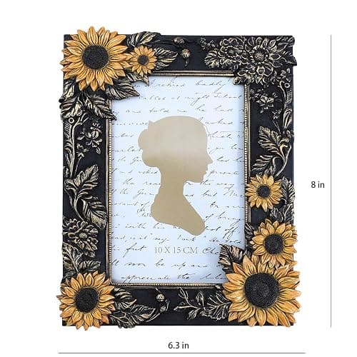 Bicuzat 3D Embossed Golden Sunflower with Black Frame Pattern Photo Frame Photo Display Frame Picture Frame Card Frame for Desktop Table Top Display, 4 by 6 Inches thumbnail 3