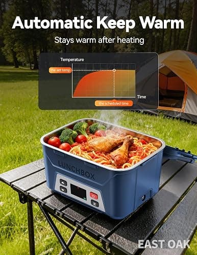 EAST OAK Heated Lunch Box for Men, Electric Lunch Box for Adults, 5.5 Cups Cordless Portable Food Warmer, Rechargeable Self Heating Food Heater with Memory Function, Automatic Keep Warm(Classic Blue) thumbnail 6