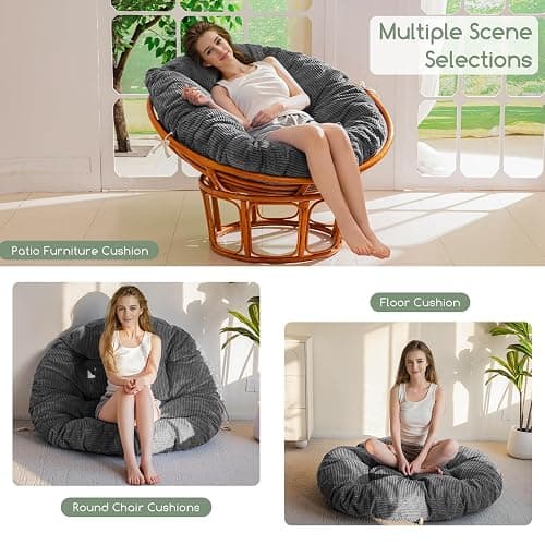 HIGOGOGO Papasan Chair Cushion with Corduroy Cover (Without Chair), 48 x 48 Inch Supportive Cushion, Overstuffed Chair Cushion,Dark Grey thumbnail 4