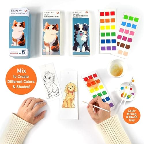 COIPLAY 648 Color Blocks Watercolor Paint Set, 52-Bookmarks, 3 Brushes, Silicone Cup, Meow/Bark Coloring Books, for All Ages, All in One Art Supplies, Birthday Gift, Christmas Gift, Gift for Adults Craft kit thumbnail 9