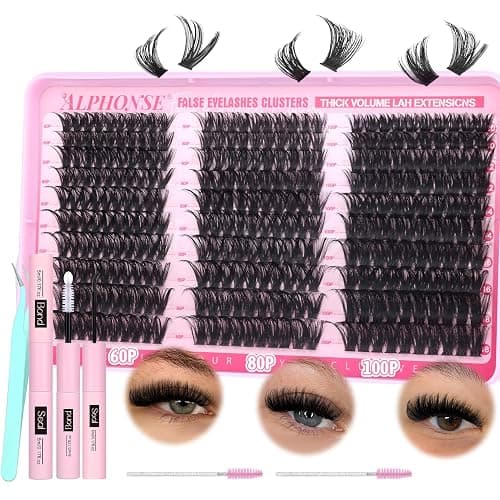 Volume Lash Clusters Kit DIY Lash Extension Kit 60D+80D+100D Individual Lashes Thick Cluster Eyelash Extensions Kit with Lash Bond and Seal and Tweezers by ALPHONSE (300pcs, 10-18mm) - Image 1