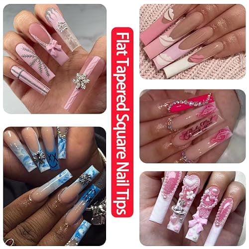 504 Pcs No C Curve Square Nail Tips, XXXL Half Cover Clear Nails Tips for Acrylic Nails, 3XL Straight Tapered Square Flattened Fake Nail Tips for Nail Salons and DIY 12 Sizes thumbnail 7