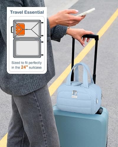 TOPDesign Travel Toiletry Bag for Women, Puffer Large Toiletry Bag, Lightweight Cosmetic Makeup Organizer with Handle for Traveling, Accessories, Essentials, Toiletries (Ocean Blue) thumbnail 7