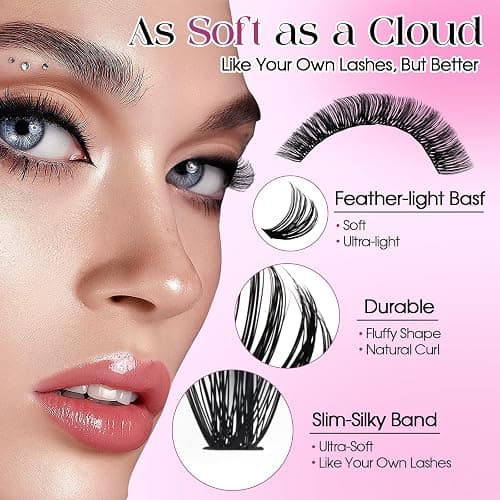 Wendy Lash Clusters Kit Packs: 980-Pcs, 60D, 80D, 80D, 100D, D Curl, 10-18mm Mixed, Cat Eye, Soft, Natural, Fluffy, DIY Eyelash, Individual, Fake Lashes, Bulk Pack thumbnail 4