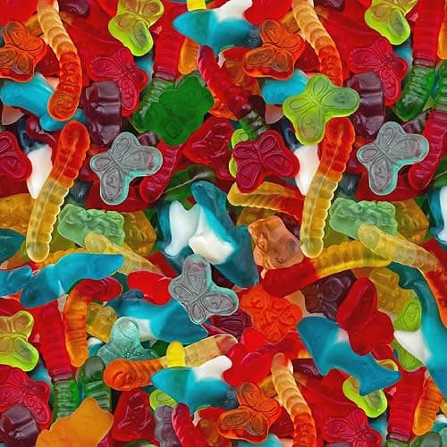 Gummy Candy Mix, Chewy Candy, Assorted Fruit Flavors, 2 Lb Bag | Blue Sharks, Gummi Bears, Gummy Worms & Butterflies, Gummies Bulk - Image 1