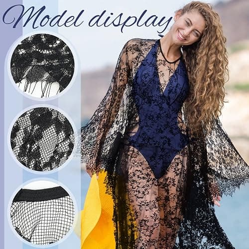 Mepase Boho Witch Lace Kimono Kaftan Dress Robe Bikini Swimsuit Beach Cover up for Women Maternity Halloween Vampire Costume thumbnail 4