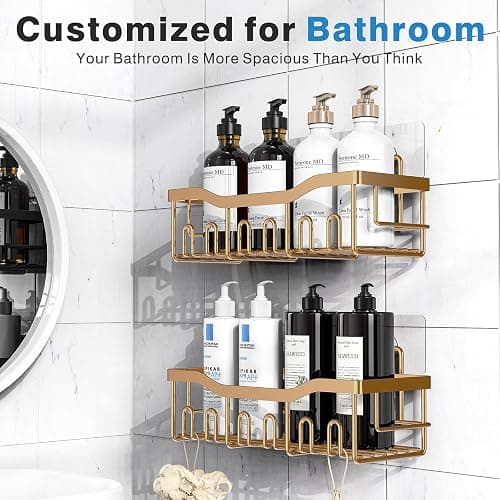 EUDELE Shower Caddy 2 Pack, Adhesive Organizer for Bathroom Storage, Home Decor & Kitchen, No Drilling, Rustproof Stainless Steel Shelf, Bathroom Decor Sets thumbnail 3
