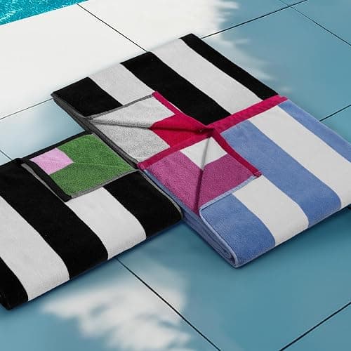 Juicy Couture Black/Hot Hot Pink/White Pink Reversible Cabana 36" x 72" 100% Cotton Oversized Beach Towel - Soft, Absorbent, and Quick-Drying, Perfect for Beach, Pool, or Travel thumbnail 7