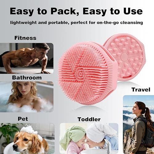 PeaKalo Silicone Body Scrubber for Men Women, Dual-Sided Bath Brushes Gentle Exfoliating Body Scrubber Scalp Massager for Deep Cleansing, Soft Silicone Loofah Body Washing Brushes (Pink) thumbnail 8