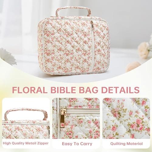 Bible Cover Case for Women Large Bible Cover with Durable Handle Quilted Bible Carrying Case for Girls Bible Study Supplies Accessories (Siamese Rose, Siamese Rose) - Siamese Rose - Siamese rose thumbnail 6