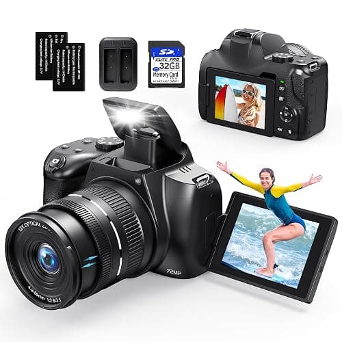 4K Digital Camera for Photography, 12X Optical Zoom 72MP Autofocus Vlogging Camera for YouTube, Photography Camera with 270°Flip Screen, Wi-Fi & App-Controlled Cameras, 2 Batteries, 32GB Card, Black - Image 1