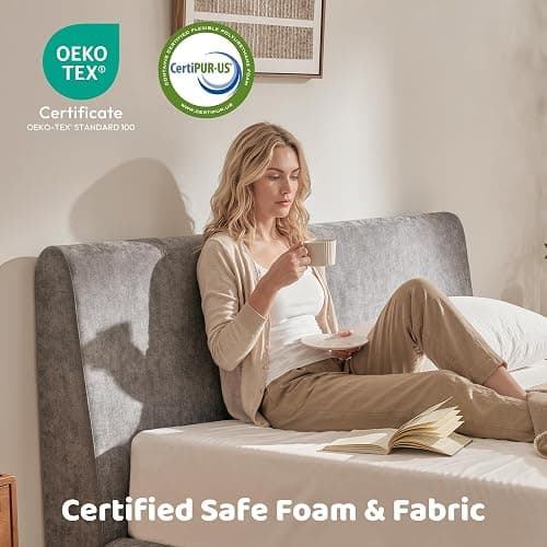 RECCI AirFrame Queen Bed Frame with Ergonomic Angled Headboard, 360° Cushioned Platform Bed Frame, Low Profile Minimalist Soft-Frame Bed, No Box Spring Needed, Easy Assembly, Moon Grey thumbnail 3