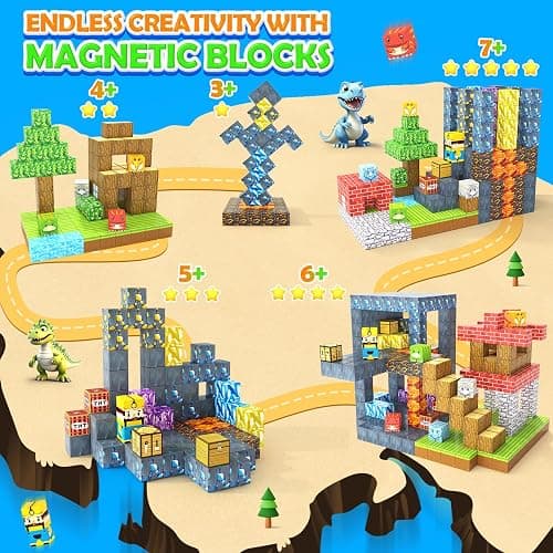 154PCS Dinosaur Toys Magnetic Blocks-Build Mine Magnet World Forest Mine Edition, Dino Adventure Magnetic Building Sensory STEM Kids Toys for Boys Age 3+,Magnet Games for Boys Girls 3-5 4-6 5-7 6-8 thumbnail 4
