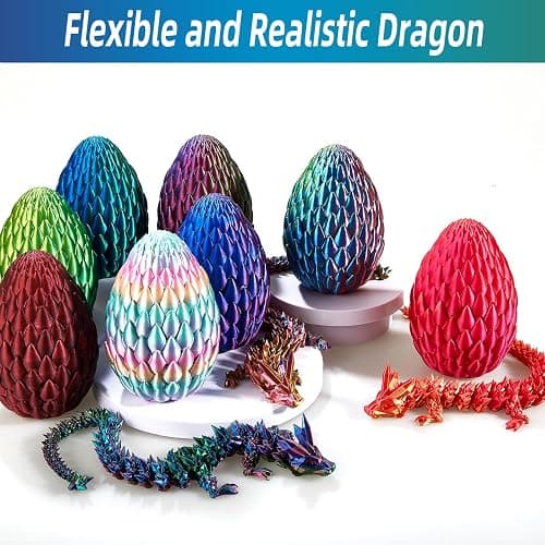 3D Printed Dragon Egg, 15Inch Crystal Dragon with Egg,Surprise Egg,Articulated Fidget Toys for Executive Home Office Decor,Toys for Kids Gifts thumbnail 4