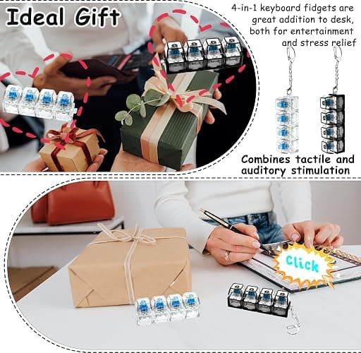 2 PCS Keyboard Fidget Toy, Keyboard Fidget Keychain 4-in-1 Keyboard Decompression Button Finger Clicker Toys, Button Stress Relief Fidget Gifts to Relief Stress (Clear Black) thumbnail 5