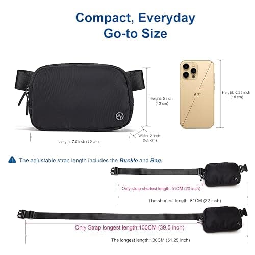 Pander Two Way Zipper Fanny Pack Nylon Everywhere Belt Bag for Women, Water Repellent Waist Packs, Crossbody Bags with Adjustable Strap (Black). thumbnail 7