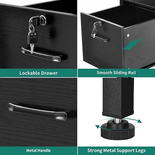 DWVO Computer Desk with Drawers & Hutch, 59.1" Office Desk with Power Outlets & LED Lights, Home Office Desk with Storage Shelves, Black thumbnail 7