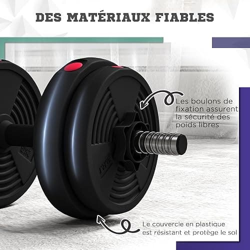 SPORTNOW Haltères 2 en 1 réglables, haltères libres avec poignées antidérapantes, 15KG - Barres incluses - entraînement Musculaire & haltérophilie thumbnail 6