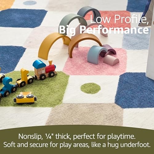 jinchan Macy 5x7 Area Rug for Kids Room Modern Colorful Checkered Diamond Nursery Rug Indoor Washable Soft Non Slip Carpet for Playroom Classroom Bedroom Dorm Daycare Living Room Circus on Cream thumbnail 6