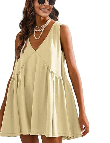 Athlisan Womens Summer Sleeveless Mini Dress Casual Loose V Neck Sundress with Pockets - Image 1
