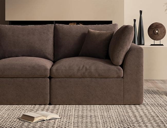 ohllob 110" Cloud Sectional Couches for Living Room, Boneless L-Shape Couch with Ottoman, 3 Seater Modular Sectional Sofa, Brown thumbnail 6