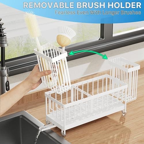Cisily Sponge Holder for Kitchen Sink, Sink Caddy Organizer with High Brush Holder, Kitchen Countertop Organizers and Storage Essentials, Rustproof 304 Stainless Steel (Cool White, Large) thumbnail 6