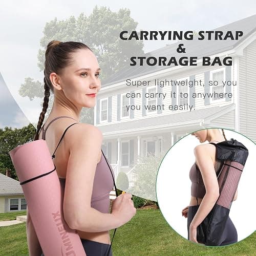 Yoga Mat Non Slip, Pilates Fitness Mats, Eco Friendly, Anti-Tear 1/4" Thick Yoga Mats for Women, Exercise Mats for Home Workout with Carrying Sling and Storage Bag thumbnail 6