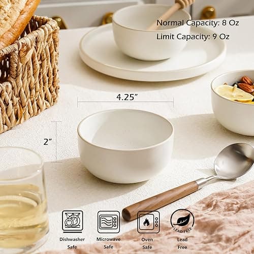 S&Q'S CERAMICS Ceramic Small Bowls for Kitchen, Set of 6, 9 ounces Small Ceramic Bowls for Condiments, Dipping, Side Dishes (Glazed Matte Off-White)… thumbnail 3