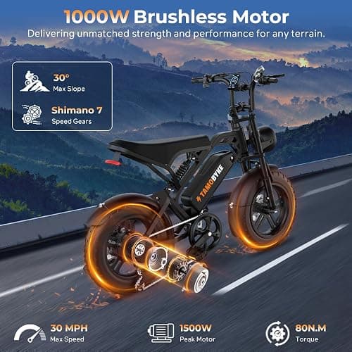 Tamobyke T16 Electric Bike for Teens & Childs, 1000W Motor 48V15.6Ah Removable Battery, 30MPH Off-Road Electric Bicycle,16"Fat Tire Ebike for Kids, 7-Speed,Dual Hydraulic Brakes, Fits Riders 4'5"-5'4" thumbnail 2