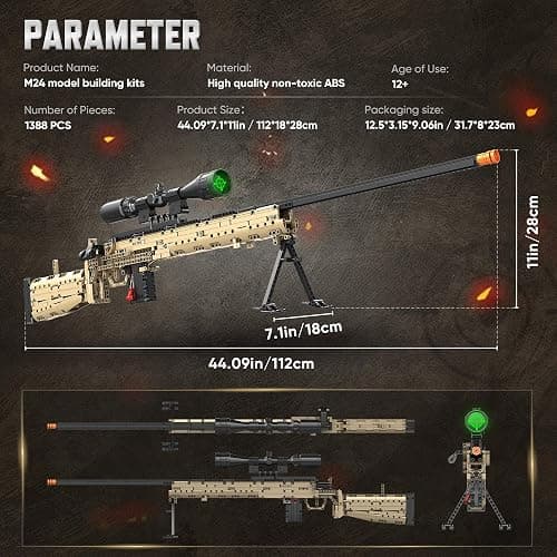 YWFSFZ Building Blocks Gun Model Toys for Adults, 1388 Pcs 1:1 M24 Building Set Guns Model Toys for Adults Boys Teens Age 12+, Collectible Building Blocks Gift for Military Enthusiasts thumbnail 6