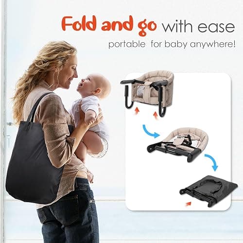 lulunemo Hook On High Chair, Portable & Foldable, Suitable for Family & Travel, Baby 6-36 Months, Khaki thumbnail 6