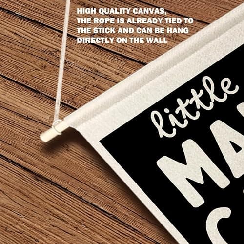Qpenm Little Man Cave Wall Hanging Canvas Banner, Boys Room Decor, Modern Black and White Peace Sign Nursery Hanging Pennant Flag Posters Prints for Toddler Baby Little Boy Kids Room Playroom Decor thumbnail 6