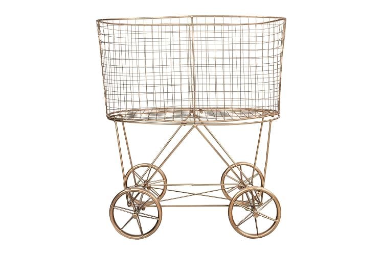 Creative Co-Op Vintage Reproduction Decorative Metal Laundry Basket on Wheels, Copper - Image 1