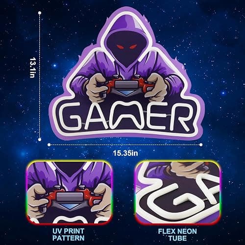 Kavaas Gamer Neon Sign, UV Printed Gaming Neon Sign for Gamer Room Decor - LED Video Game Neon Lights for Bedroom Boys, Gaming Wall decor - Best Gamer Gifts for Teenage Boys, Christmas thumbnail 2