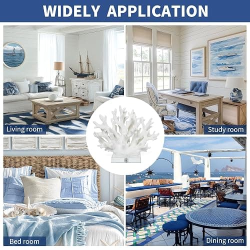 vlinlvo Coral Reef Ocean Decor, 6.3'' High x 7.5'' Width Artificial Resin Coral Reef Statue for Ocean Coastal Beach Nautical Themed Room Bathroom Decor for Home, RB1001W, White thumbnail 7