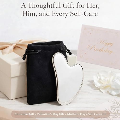 Nuanchu Stainless Steel Gua Sha Facial Tool, Metal Gua Sha for Lymphatic Drainage, Guasha Face Sculpting Double Chin Reduce with Pouch Mother Day Self Care Gift(Silver) thumbnail 7