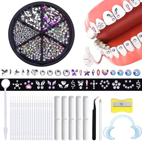 WATRZ 380 pcs Teeth Gem Kit,Tooth Diamonds Gems Kit for Teeth DIY Crystals Teeth Jewelry Kit for Girls Y2K Crystal AB Rhinestones Butterfly Love Star Multiple Styles for Boys Harmless Fashionable - Image 1