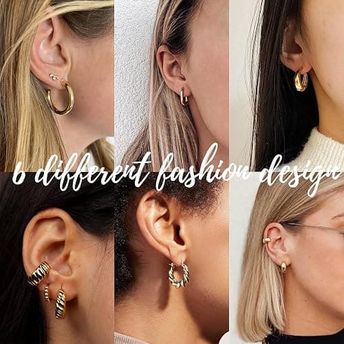 Gold Hoop Earrings Set for Women, 14K Gold Plated Lightweight Hypoallergenic Chunky Open Hoops Set for Gift thumbnail 6