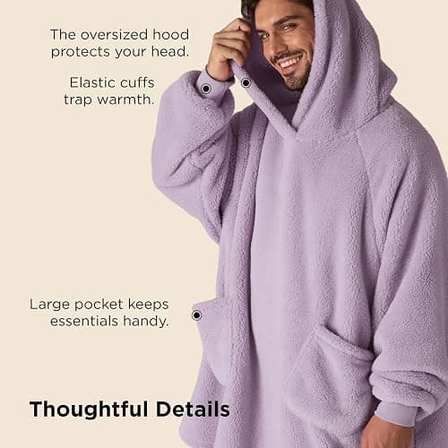 Bedsure Wearable Blanket Hoodie Mothers Day Gifts for Women, Warm Cozy Hoodie Blanket Sweatshirt for Adult Women Men, Lavender thumbnail 6