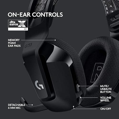 Logitech G733 Lightspeed Wireless Gaming Headset, Suspension Headband, Lightsync RGB, Blue VO!CE Mic, PRO-G Audio – Black, Gaming Headset Wireless, PC, PS5, PS4, Switch Compatible thumbnail 5