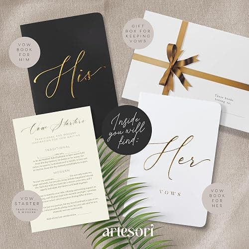 ARTESORI Premium Wedding Vow Book for Her & Him, Soft Touch, Gold Foil, 28 Lined Pages, Wedding Vow Books His and Hers, Wedding Essentials, Wedding Registry Ideas, His and Hers Gifts [White & Black] thumbnail 2