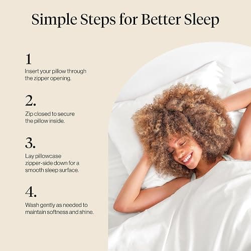 Kitsch Satin Pillowcase with Zipper for Hair & Skin, Softer Than Silk Pillow Cases Standard Size, Wrinkle-Free, Smooth and Cooling Satin Pillow Covers, 19"x26" - Ivory thumbnail 8