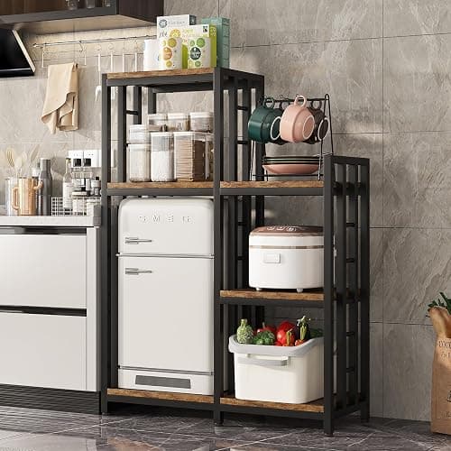 jarrvz 6-Tier Kitchen Bakers Rack, Freestanding Mini Fridge Stand Height Adjustable Bakers Rack with Storage, Sturdy Microwave Stand with Storage, Mini Fridge, Coffee Bar for Living Room Rustic Brown - Image 1