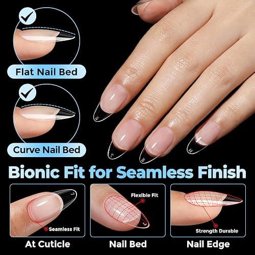 UNA GELLA Gel Nail Tips Almond Shape Medium Pre-etched 450PCS 15 Sizes | Full Cover Soft Gel Almond Press On Nail Tips, Easy DIY Salon Clear Fake False Nail Extensions Long-Lasting Hold thumbnail 4