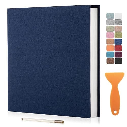 HenPisen Large Photo Album Self Adhesive Scrapbook Album for 4×6 8×10 Pictures DIY Magnetic Linen Cover Album 60 Pages for Family Wedding Gifts with Metal Pen and Plastic Board - Image 1