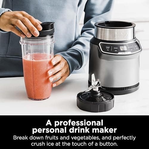 Ninja | Blender | Nutri Pro | Single Serve | For Smoothies, Salsa, Shakes and Frozen Drinks | Includes 2 Smoothie Cups & Lids | Crushes Ice, Fruit & Veggies |Silver | BN401 thumbnail 4