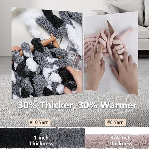 Cozyful Chunky Yarn for Hand Knitting - #10 Chunky Chenille Blanket Yarn, Jumbo Big Thick Chunky Yarns for Crocheting, Tie Dye Bulky Knit Yarns, 8 Skein (25 yds 8 oz Each Skein), Black & Grey & White thumbnail 4