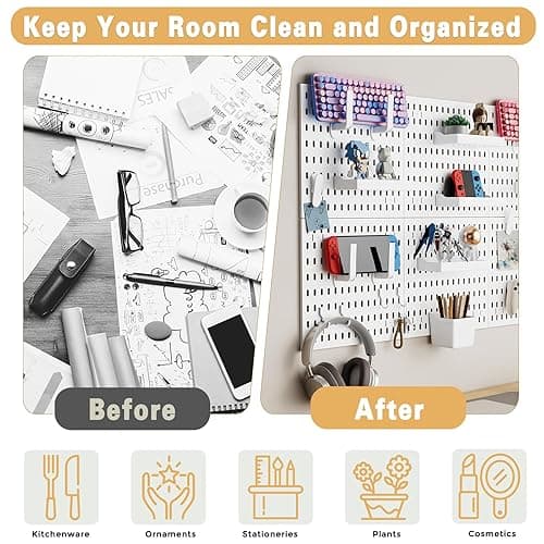 SparkByLiye Pegboard Organizer Kit with 20 Accessories, Modular Hanging - 4 Pegboards & Tools for Kitchen, Home, Office - Wall Pegboard Organizer for Tools, and More - Peg Board Combination thumbnail 6